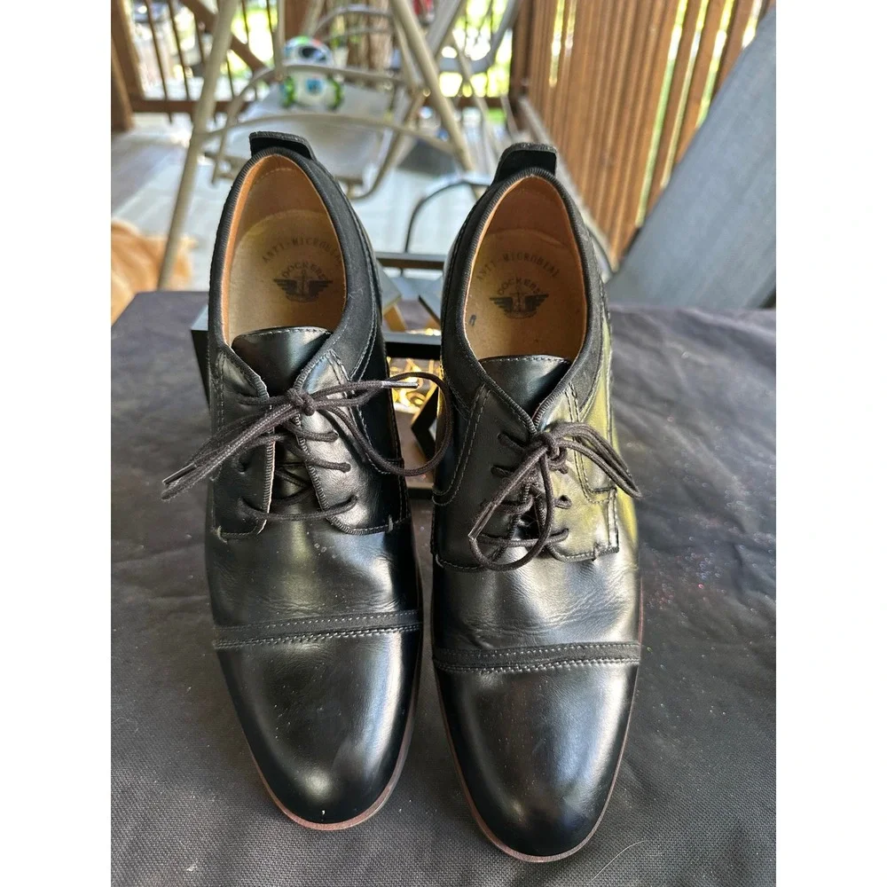 Dockers Mens Black Leather‎ Dress Shoes Lace Up Cap Toe Oxfords 10.5M